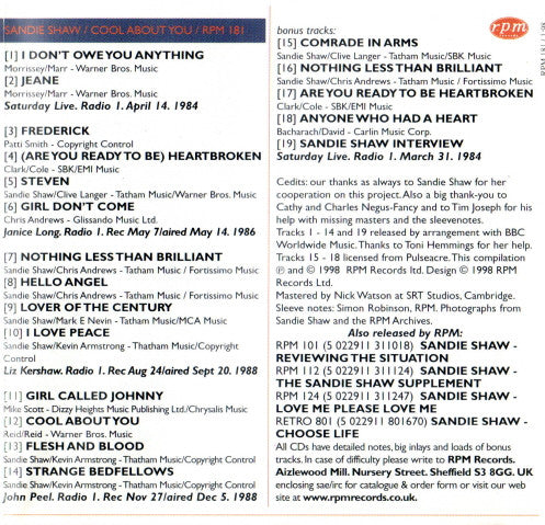 Sandie Shaw : Cool About You: The BBC Sessions 1984/1988 (CD, Album)