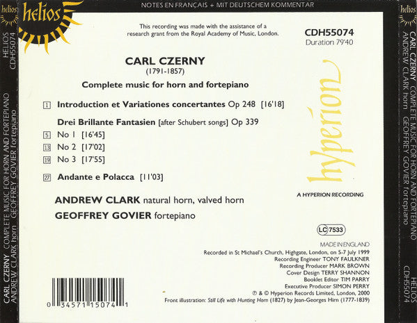 Carl Czerny, Andrew Clark (3), Geoffrey Govier : Complete Music For Horn And Fortepiano (CD)