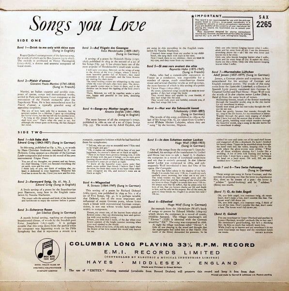 Elisabeth Schwarzkopf : In Songs You Love (LP, RP)