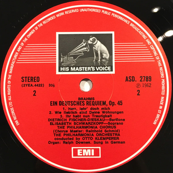 Brahms* - Christa Ludwig, Elisabeth Schwarzkopf, Dietrich Fischer-Dieskau, The Philharmonia Chorus*, Wilhelm Pitz, The Philharmonia Orchestra*, Otto Klemperer : Ein Deutsches Requiem / Alto Rhapsody / Tragic Overture (2xLP, Comp, RE, RP + Box)