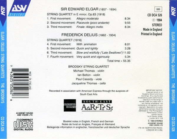 Sir Edward Elgar, Frederick Delius - Brodsky Quartet : String Quartets (CD, RE)