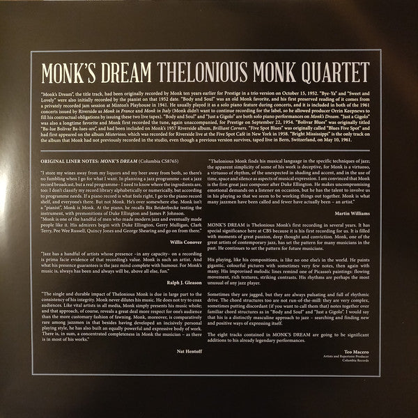 Thelonious Monk Quartet* : Monk&#39;s Dream (LP, Album + LP, Album, Mono + Ltd, RE, RM, 180)