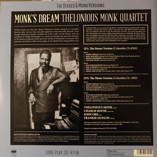 Thelonious Monk Quartet* : Monk&#39;s Dream (LP, Album + LP, Album, Mono + Ltd, RE, RM, 180)
