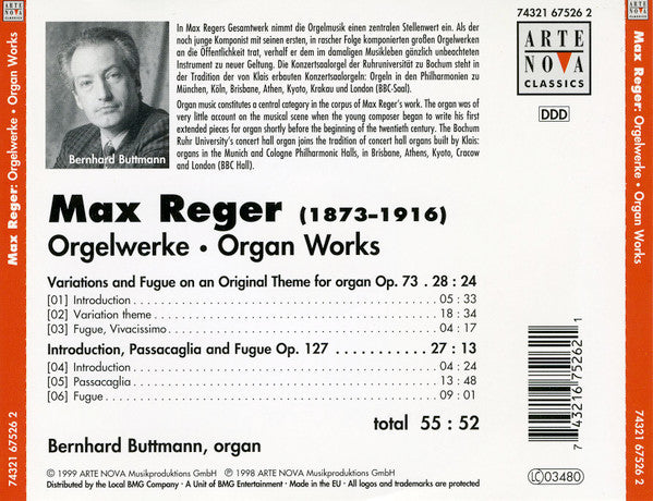 Max Reger - Bernhard Buttmann : Orgelwerke - Organ Works (CD, Album)