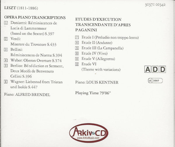 Liszt*, Alfred Brendel, Louis Kentner : Opera Transcriptions (CD, Album, Comp)