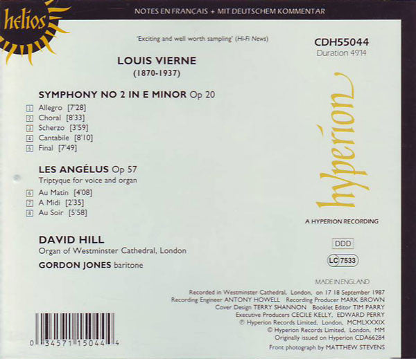 Louis Vierne / David Hill - Gordon Jones (2) : Symphony No 2 - Les Angélus (CD, Album, RE)