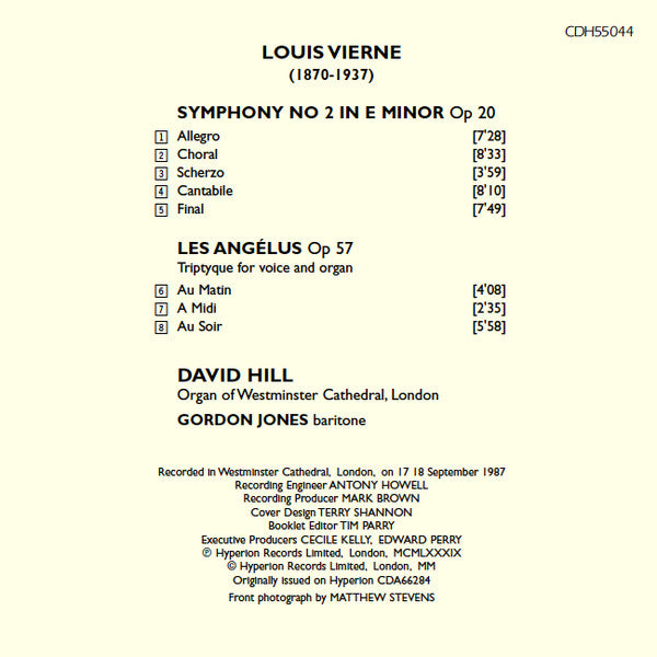 Louis Vierne / David Hill - Gordon Jones (2) : Symphony No 2 - Les Angélus (CD, Album, RE)