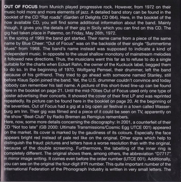 Out Of Focus : Palermo 1972 (CD, Album)