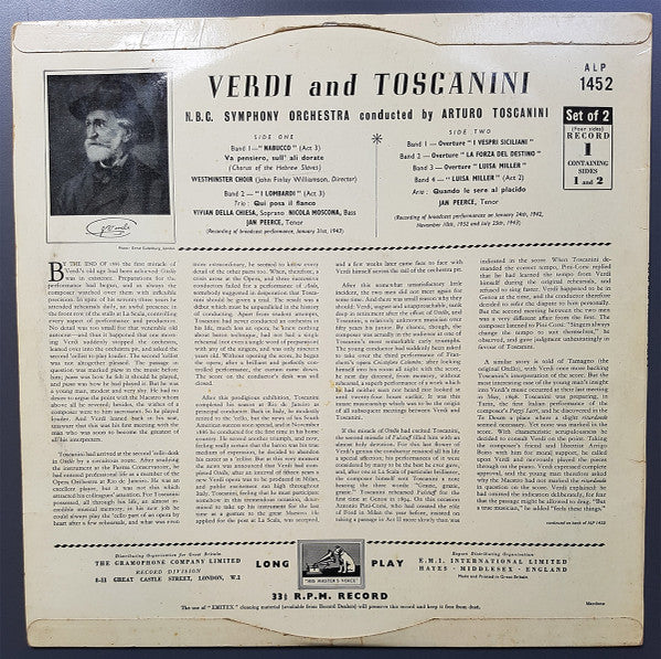 Arturo Toscanini : Verdi &amp; Toscanini (2xLP, Mono)