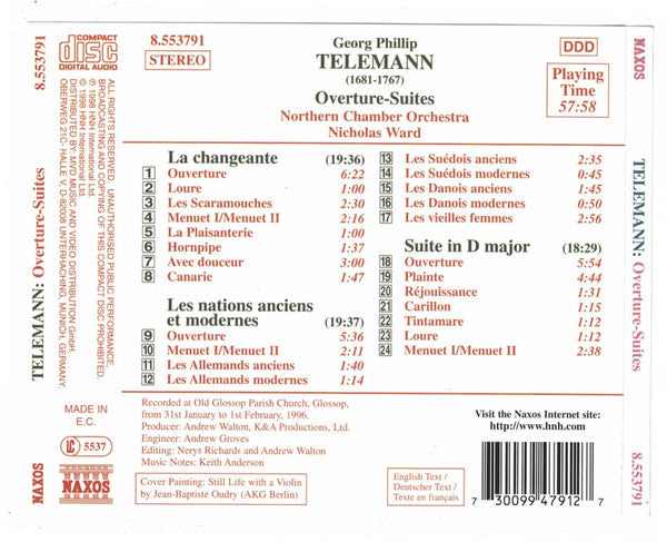 Georg Philipp Telemann, Northern Chamber Orchestra, Nicholas Ward : La Changeante, Les Nations anciens et modernes, Suite in D major (CD, Album)