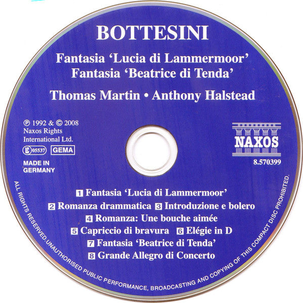 Giovanni Bottesini, Thomas Martin (5), Anthony Halstead, Jacquelyn Fugelle : Fantasia 'Lucia di Lammermoor', Fantasia 'Beatrice di Tenda', Grande Allegro di Concerto (CD, Album, RE)