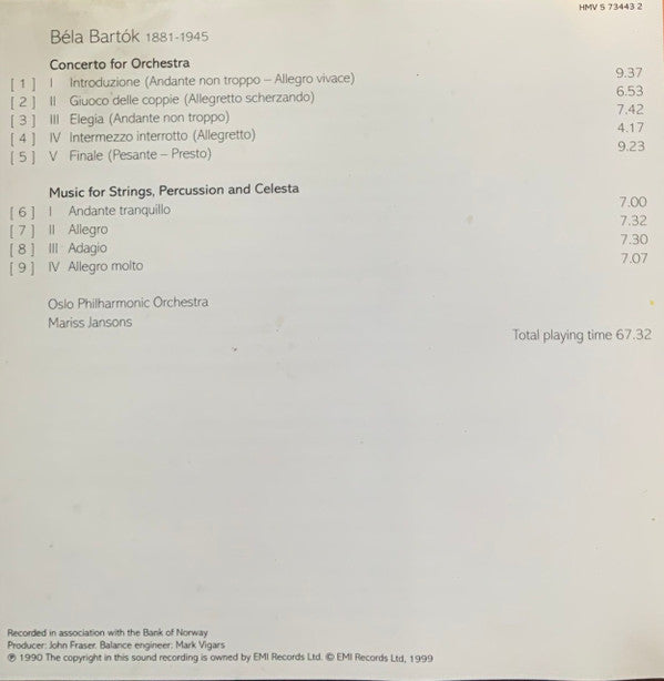 Bartók*, Oslo Philharmonic Orchestra*, Mariss Jansons : Concerto For Orchestra / Music For Strings, Percussion And Celesta (CD, Album, RE)