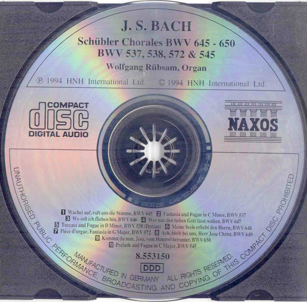 J. S. Bach*, Wolfgang Rübsam (2) : Schübler Chorales &amp; BWV 537, 538, 572 and 545 (CD, Album)