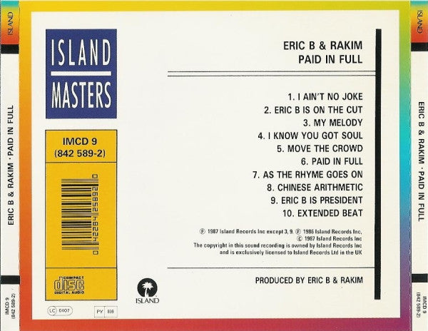 Eric B. &amp; Rakim : Paid In Full (CD, Album, RE)
