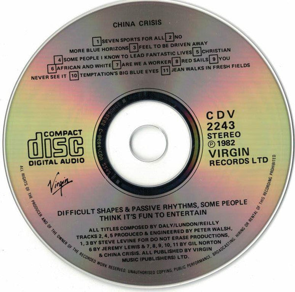 China Crisis : Difficult Shapes &amp; Passive Rhythms, Some People Think It's Fun To Entertain (CD, Album, RE)