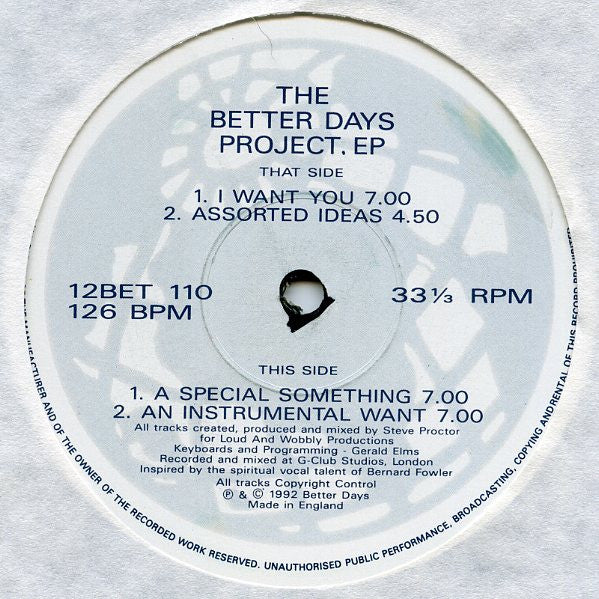 Better Days Project : The Better Days Project EP (12&quot;)