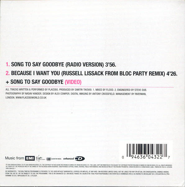 Placebo : Song To Say Goodbye (CD, Single, Enh)