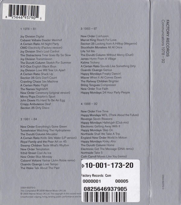 Various : Factory Records (Communications 1978-92) (4xCD, Comp, RM + Box)