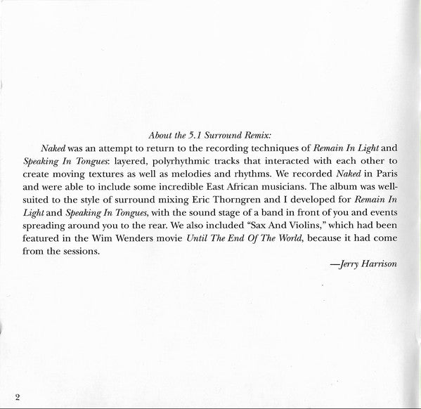 Talking Heads : Naked (CD, Album, RE, RM + DVD-A, Album, Multichannel, NT)