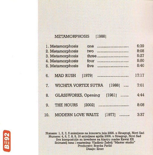 Branka Parlić, Philip Glass : Metamorphosis (CD, Album)