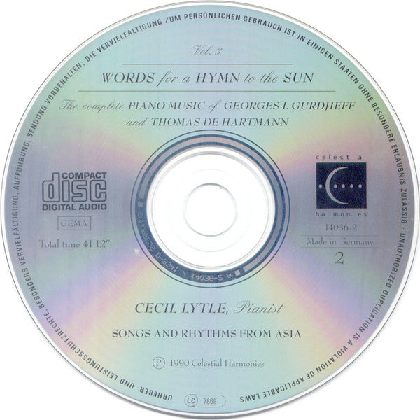Georges I. Gurdjieff* And Thomas De Hartmann - Cecil Lytle : Words For A Hymn To The Sun: The Complete Piano Music Of Georges I. Gurdjieff (1872-1949) And Thomas De Hartmann (1886-1956) Vol.3 (2xCD, Album, RE)