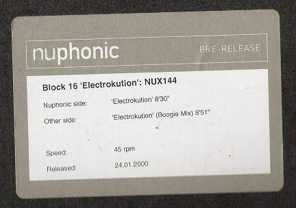 Block 16 : Electrokution (12", Promo)