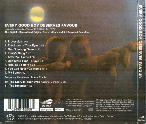The Moody Blues : Every Good Boy Deserves Favour (SACD, Hybrid, Multichannel, Album, RE, RM, Dig)