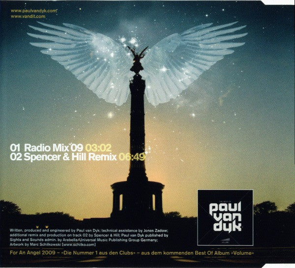 Paul van Dyk : For An Angel 2009 (CD, Single)