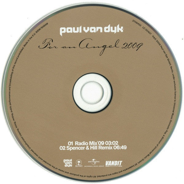 Paul van Dyk : For An Angel 2009 (CD, Single)