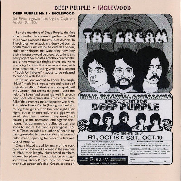 Deep Purple : Live At Inglewood 1968 (CD, Album, RE)