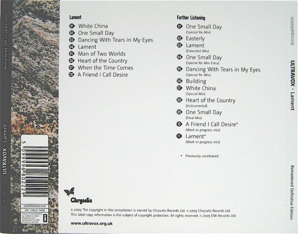 Ultravox : Lament (CD, Album, RE + CD, Comp + RM, Def)