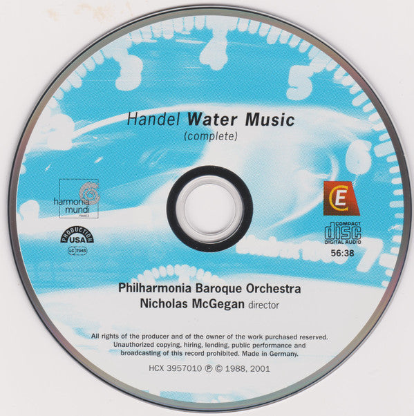 Georg Friedrich Händel, Philharmonia Baroque Orchestra, Nicholas McGegan : Water Music (CD, Album, RE)