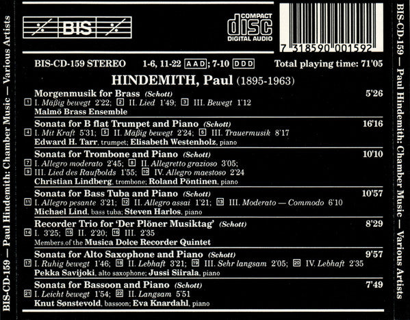 Paul Hindemith : Chamber Music (CD, Album, Comp)