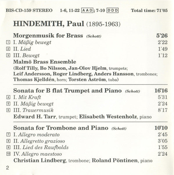 Paul Hindemith : Chamber Music (CD, Album, Comp)