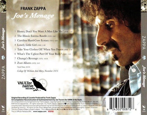Frank Zappa : Joe's Menage (CD, Album)