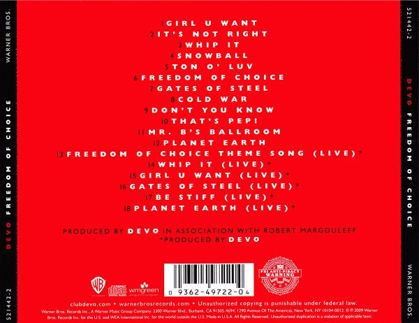 Devo : Freedom Of Choice (CD, Album, RE, RM)