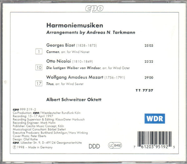 Nicolai*, Mozart*, Bizet* - Albert Schweitzer Oktett : Harmoniemusiken: Die lustigen Weiber von Windsor; Titus; Carmen (CD, Album)