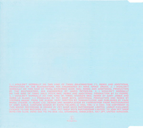 Pet Shop Boys : I Wouldn't Normally Do This Kind Of Thing (Remixes 2) (CD, Maxi, Blu)