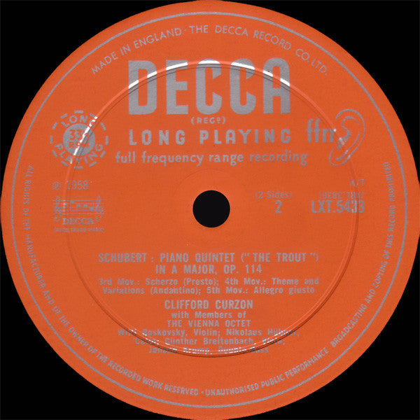 Schubert* - Curzon* With Members Of The Vienna Octet* : The &quot;Trout&quot; Quintet (LP, Mono, RP)