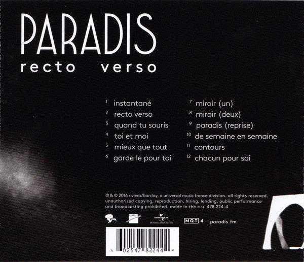 Paradis (2) : Recto Verso (CD, Album, RE, Whi)