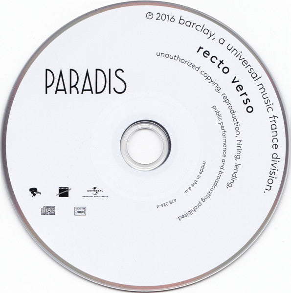 Paradis (2) : Recto Verso (CD, Album, RE, Whi)