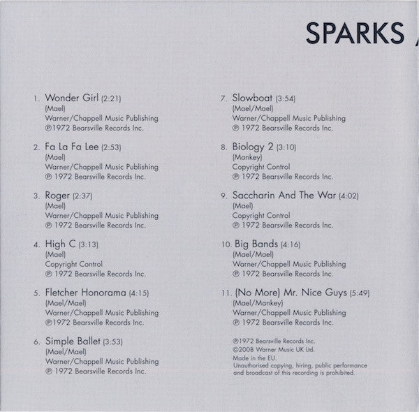 Sparks : Sparks (CD, Album, RE)