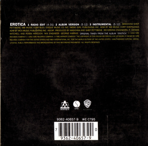 Madonna : Erotica (CD, Single, Car)