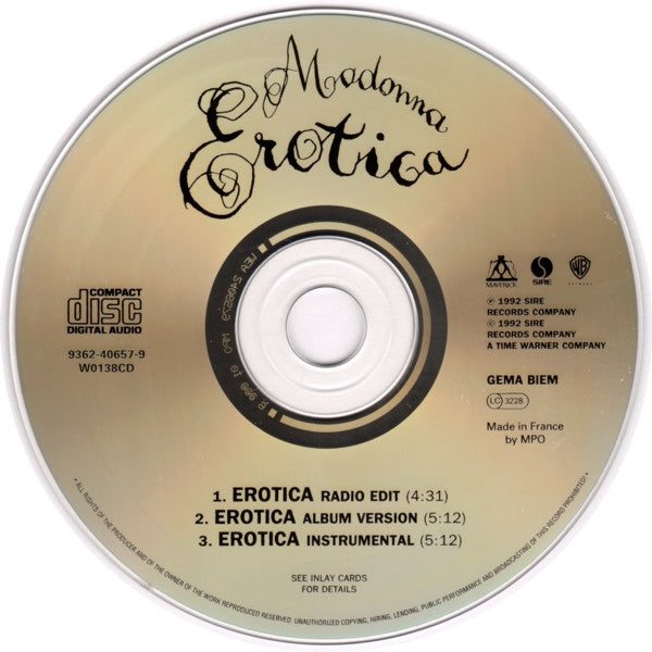 Madonna : Erotica (CD, Single, Car)