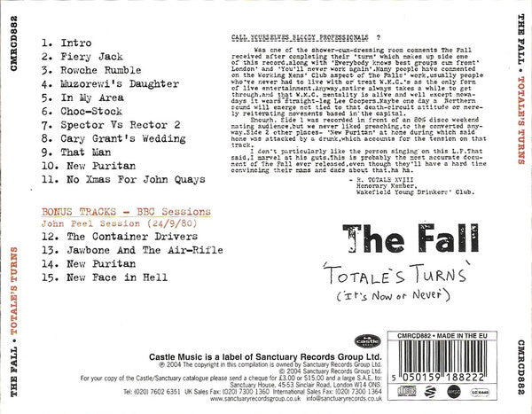 The Fall : Totale&#39;s Turns (It&#39;s Now Or Never) (CD, Album, RE, Exp)