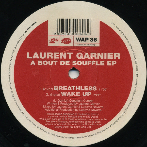 Laurent Garnier : A Bout De Souffle EP (12", EP)
