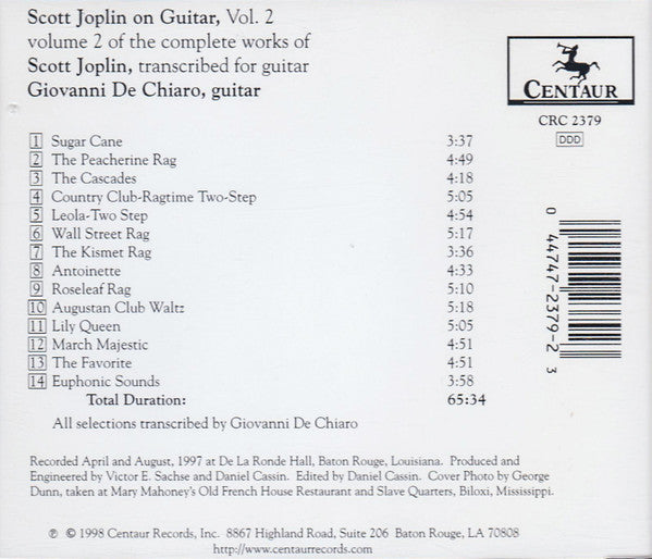 Giovanni De Chiaro : Scott Joplin on Guitar, Vol. 2 (CD, Album)