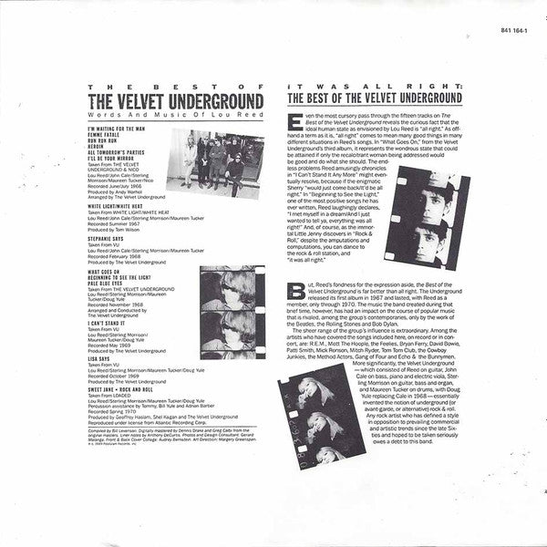 The Velvet Underground : The Best Of The Velvet Underground (Words And Music Of Lou Reed) (LP, Comp)
