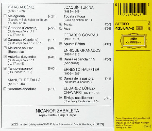 Nicanor Zabaleta – Albéniz* • Falla* • Turina* • Granados* • Gombau* • Halffter* • López-Chavarri* : Arpa Española (CD, RE)