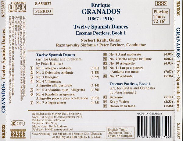 Enrique Granados, Norbert Kraft, Razumovsky Sinfonia, Peter Breiner : Twelve Spanish Dances / Escenas Poeticas, Book 1 (CD, Album)